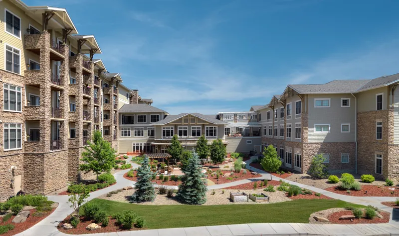 Landscaped courtyard at the center of a multi-family community
